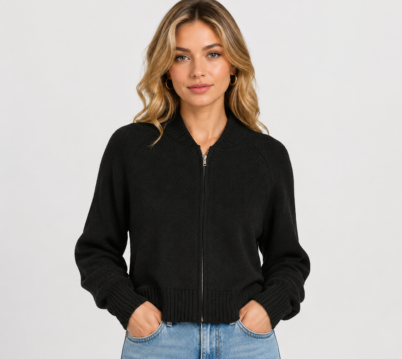 Women's Zip-Up Knit Cardigan Casual Long Sleeve Lightweight Sweater Jacket