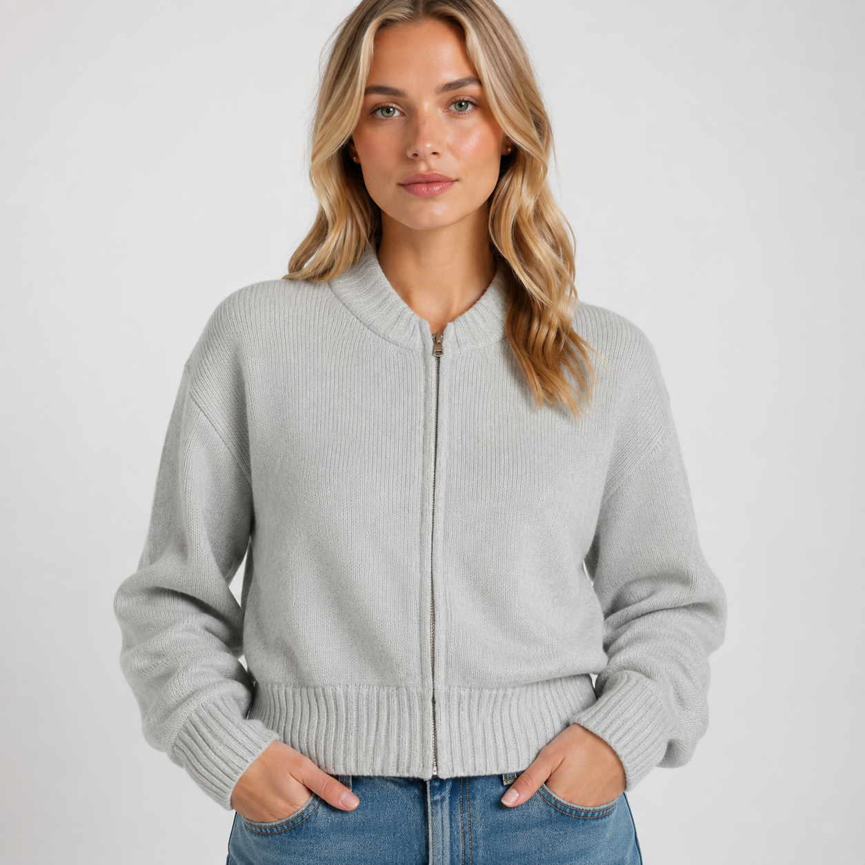 Women's Zip-Up Knit Cardigan Casual Long Sleeve Lightweight Sweater Jacket