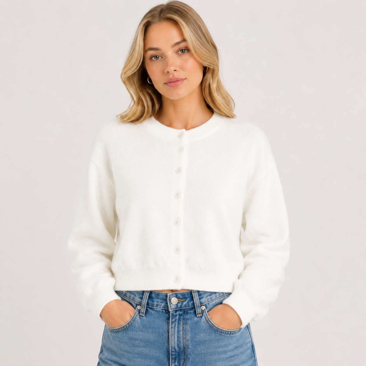 Women's Elegant Knitted Button Cardigan Jumper – Soft Long Sleeve Casual Knit Sweater