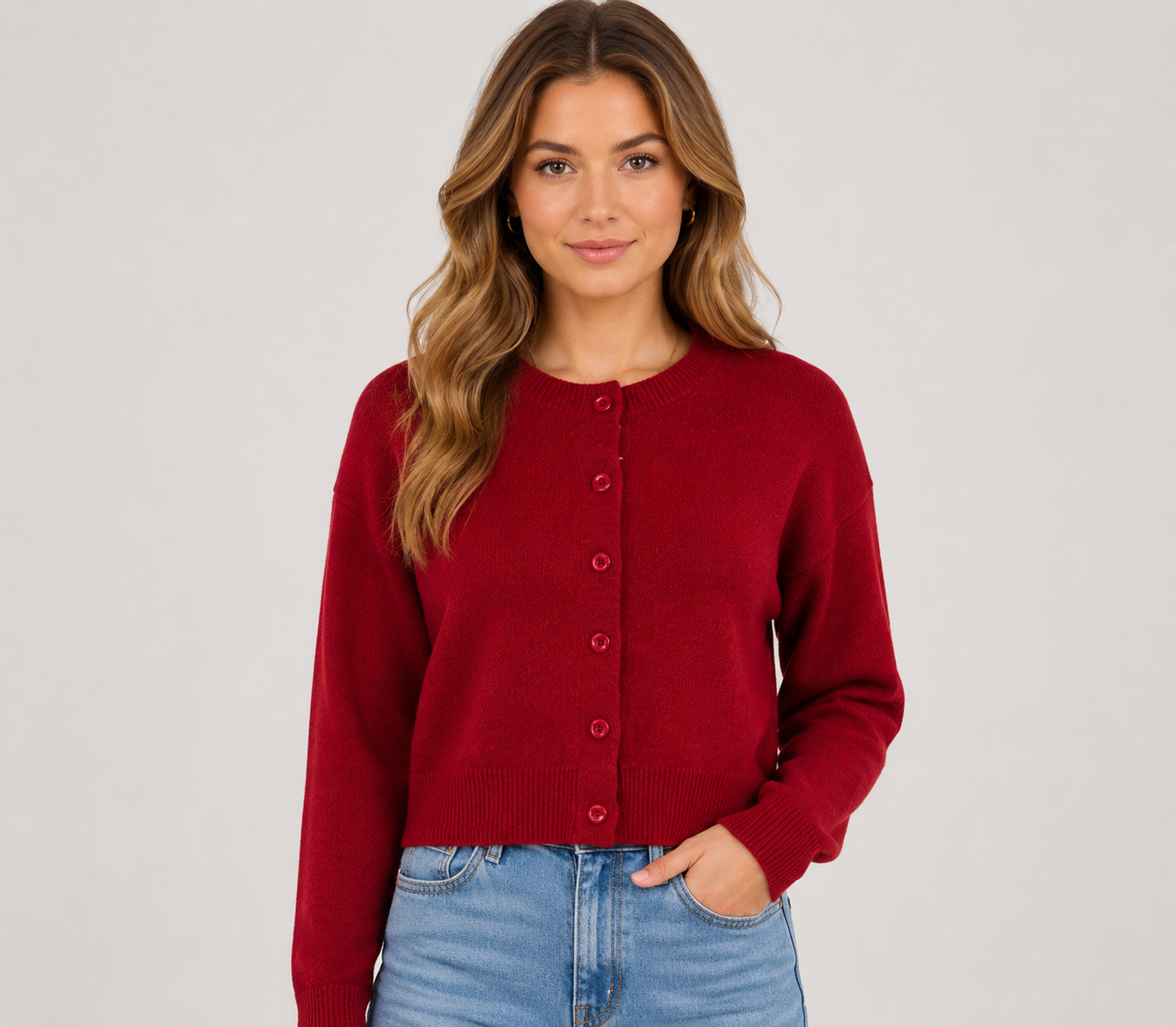 Women's Elegant Knitted Button Cardigan Jumper – Soft Long Sleeve Casual Knit Sweater