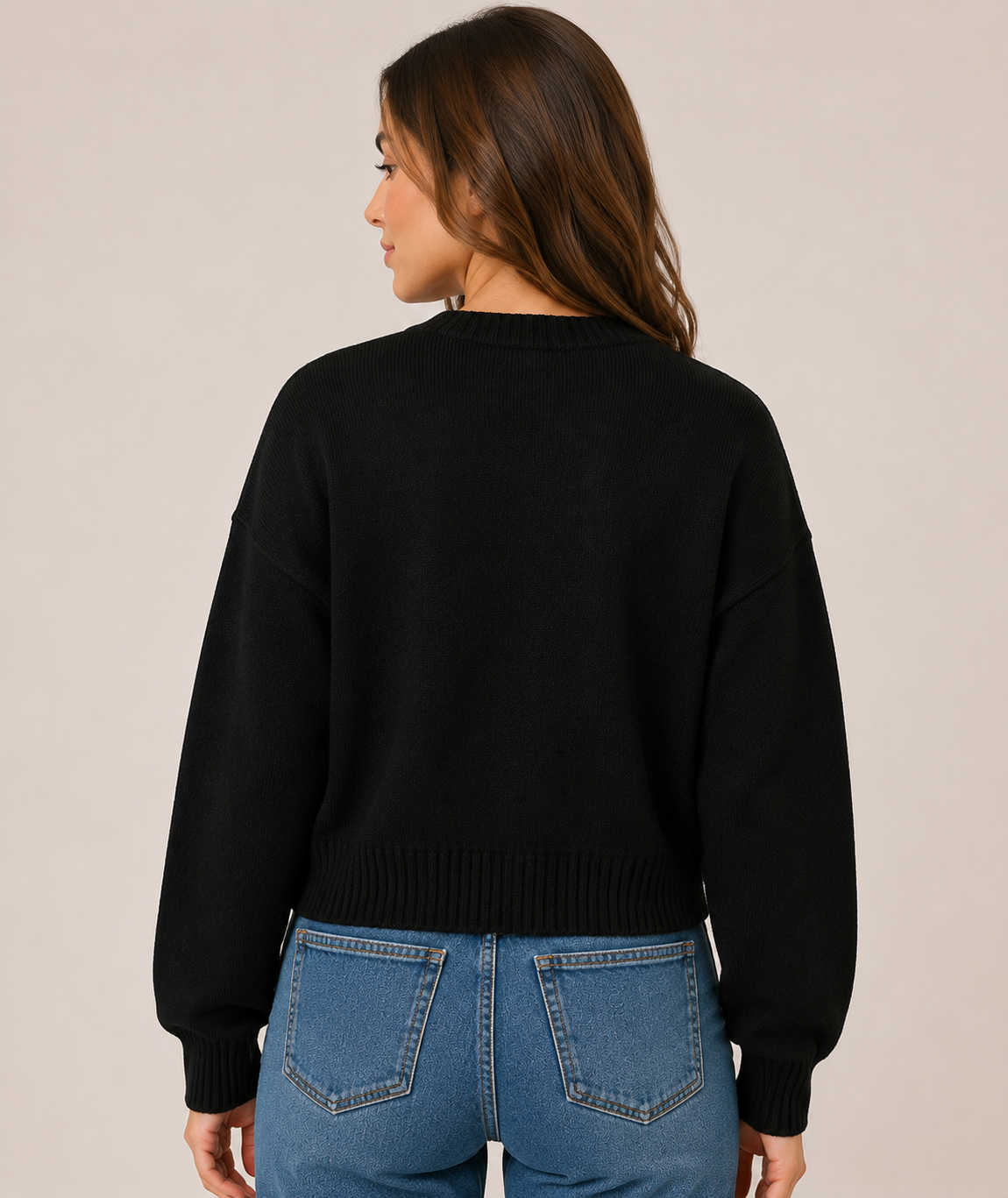 Women's Vintage Cropped Knit Cardigan Round Neck Long Sleeve Button Front Soft Knit Sweater for Casual Everyday Wear