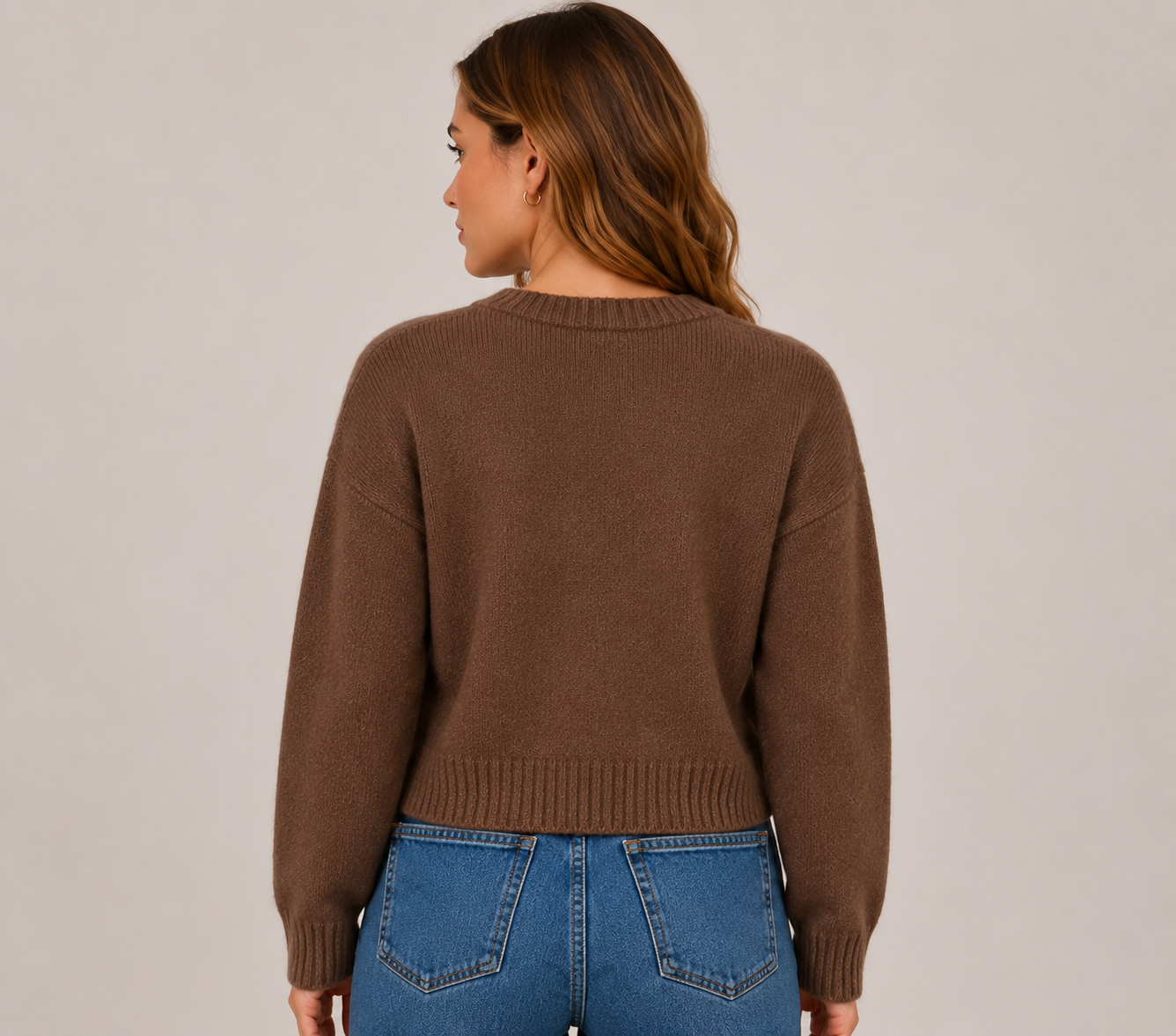 Women's Vintage Cropped Knit Cardigan Round Neck Long Sleeve Button Front Soft Knit Sweater for Casual Everyday Wear