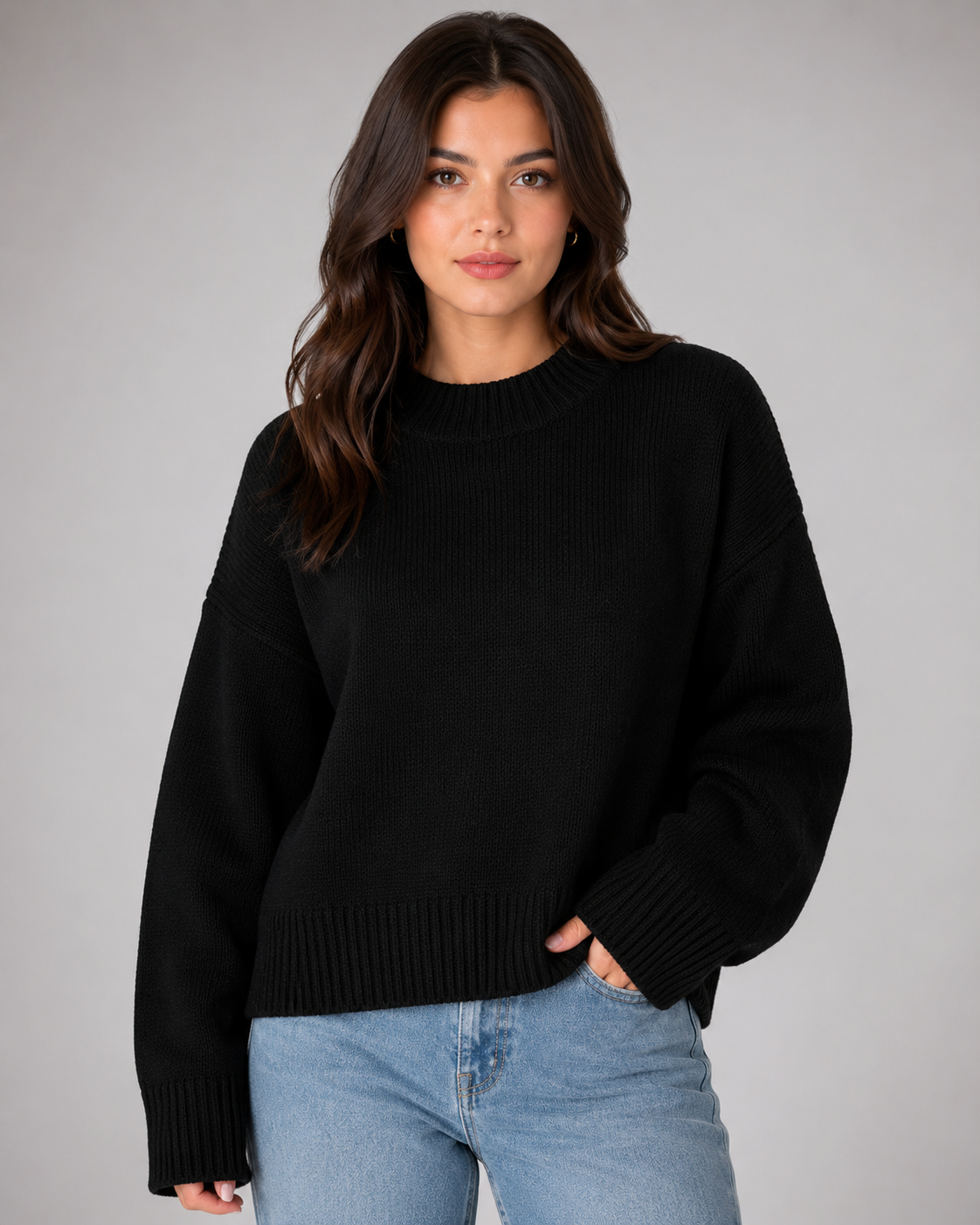 Women's Oversized Knit Sweater Casual Drop Shoulder Long Sleeve Pullover Jumper
