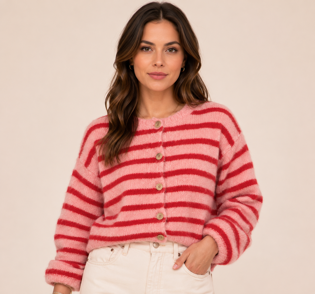 Women's Vintage Striped Knit Cardigan Soft Long Sleeve for Autumn, Winter & Everyday Layering