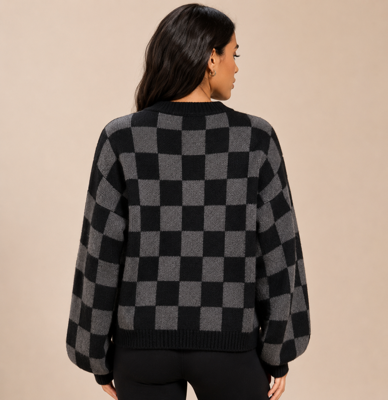 Women's Checkered Knit Cardigan Oversized Button Up Long Soft Warm Casual Autumn Winter Outerwear