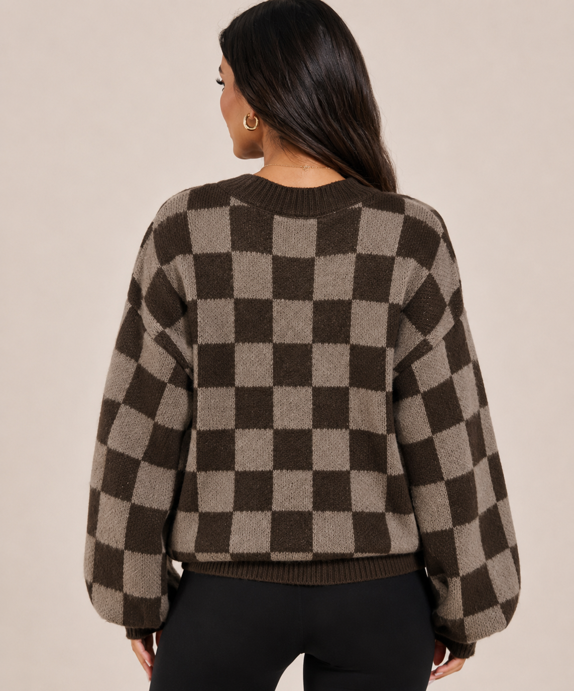Women's Checkered Knit Cardigan Oversized Button Up Long Soft Warm Casual Autumn Winter Outerwear