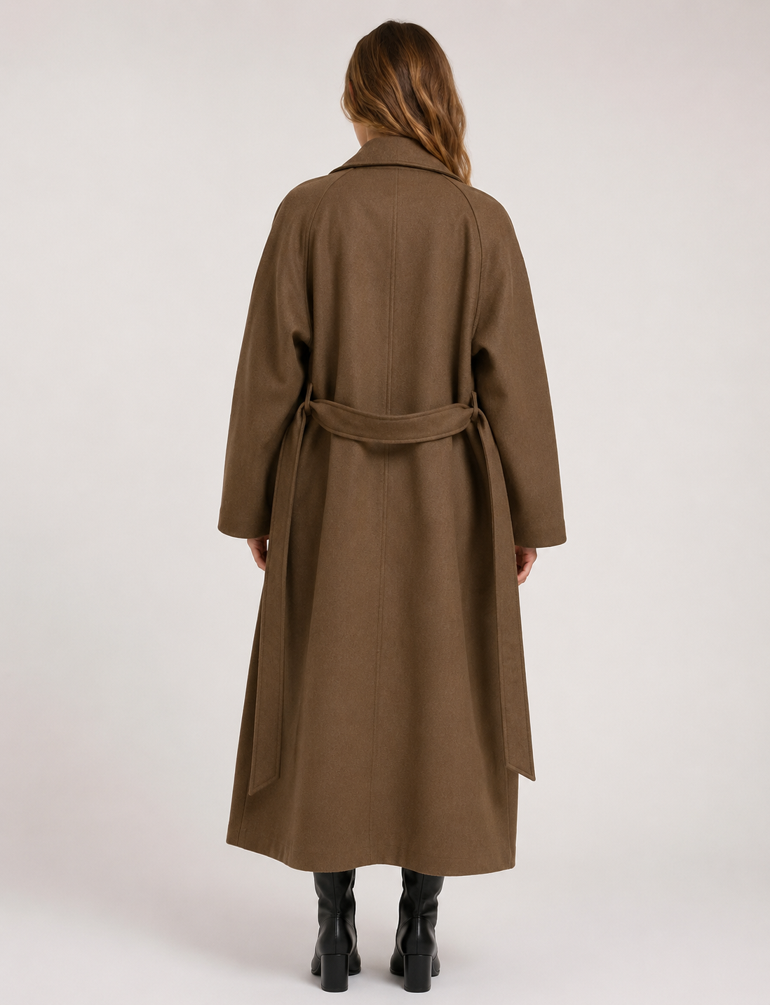 Women's Winter Autumn Belted Long Wool Blend Overcoat Elegant Tailored Coat with Lapel Collar