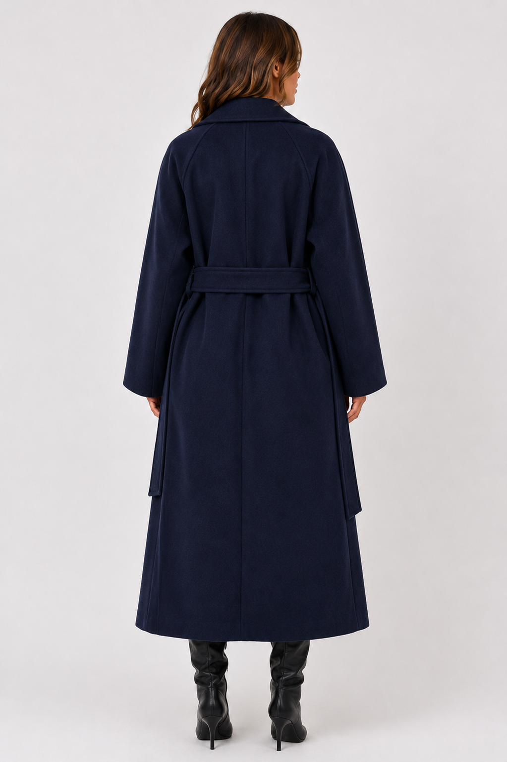 Women's Winter Autumn Belted Long Wool Blend Overcoat Elegant Tailored Coat with Lapel Collar
