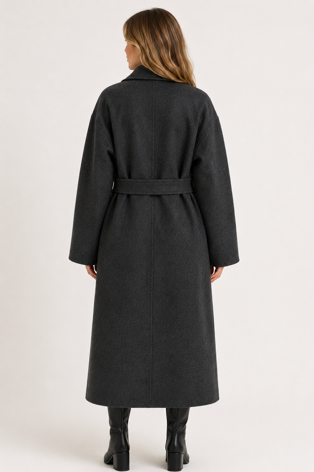 Women's Winter Autumn Belted Long Wool Blend Overcoat Elegant Tailored Coat with Lapel Collar