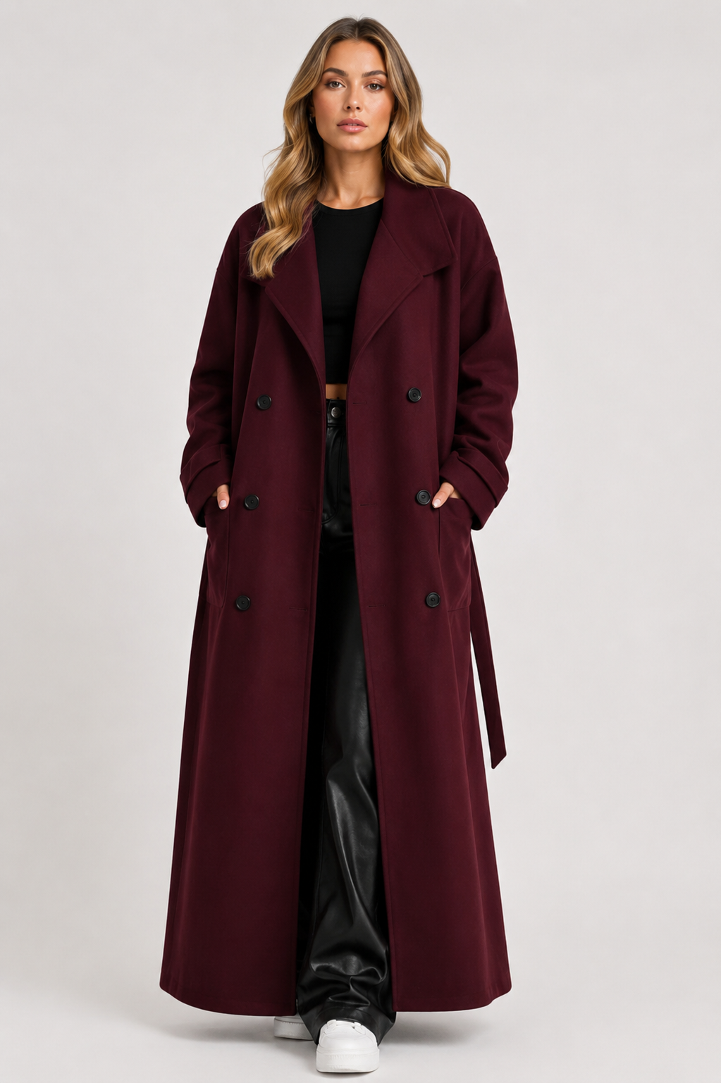 Oversized Woman's Long Wool Blend Coat Casual Solid Colour Open Front Winter Overcoat with Pockets for Autumn's