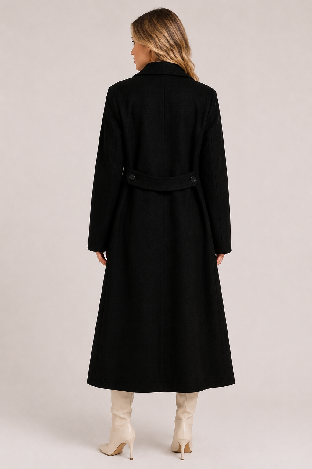 Women's Petite Double Breasted Wool Blend Coat  Elegant Winter Longline Overcoat with Lapel Collar