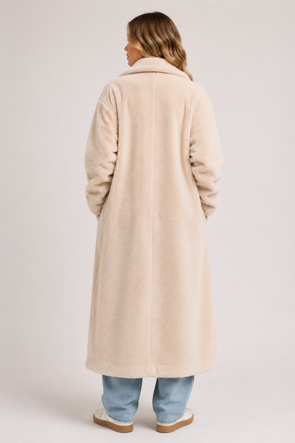 Women's Double Breasted Coat Soft Faux Sherpa Winter Long Overcoat