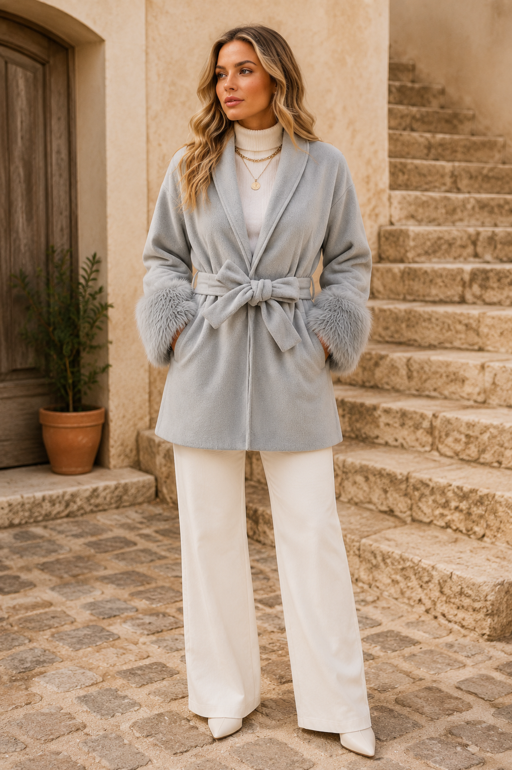 Women's Oversized Double Breasted Teddy Coat Warm Faux Sherpa Long Winter Overcoat with Lapel Collar