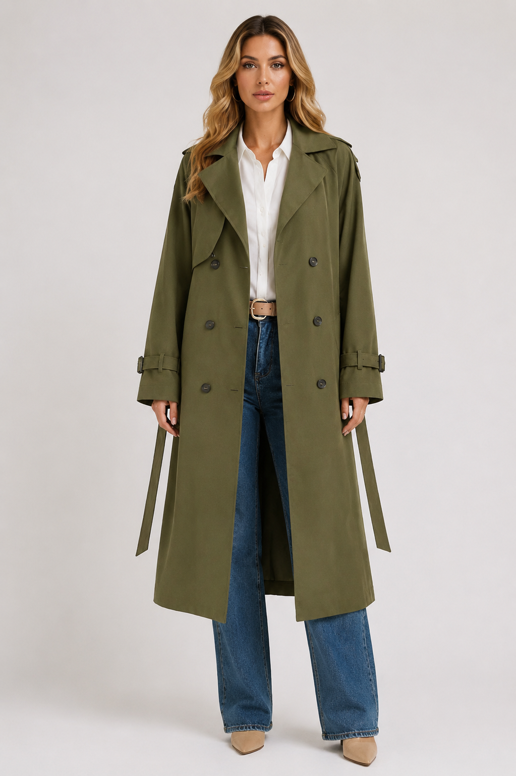 Women's Thermal Lined Belted Trench Coat Warm Long Winter Overcoat with Lapel Collar