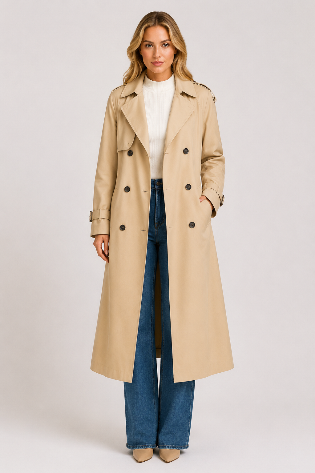 Women's Thermal Lined Belted Trench Coat Warm Long Winter Overcoat with Lapel Collar