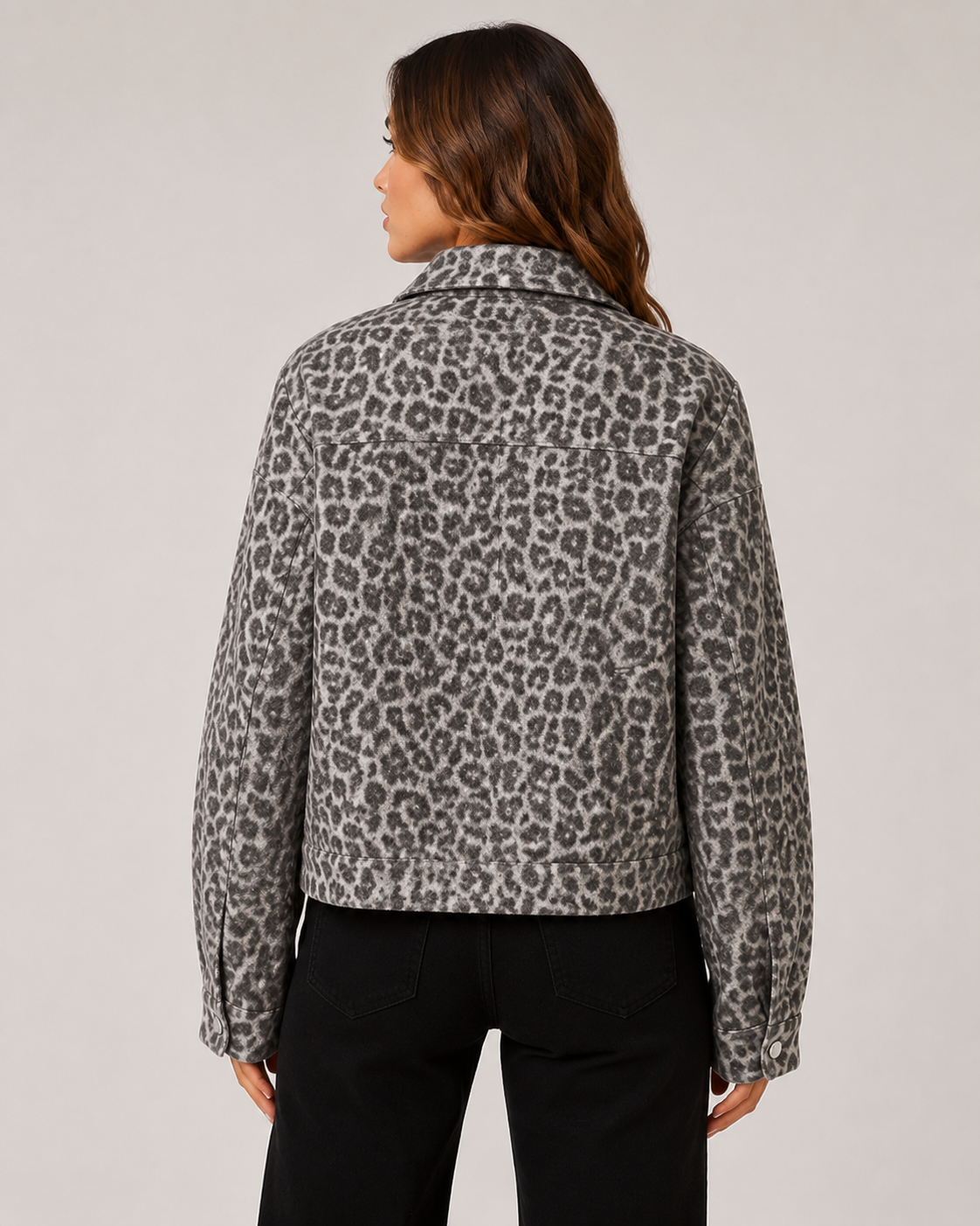 Women's Oversized Leopard Print Denim Jacket Casual Button Up Long Sleeve Shacket Coat