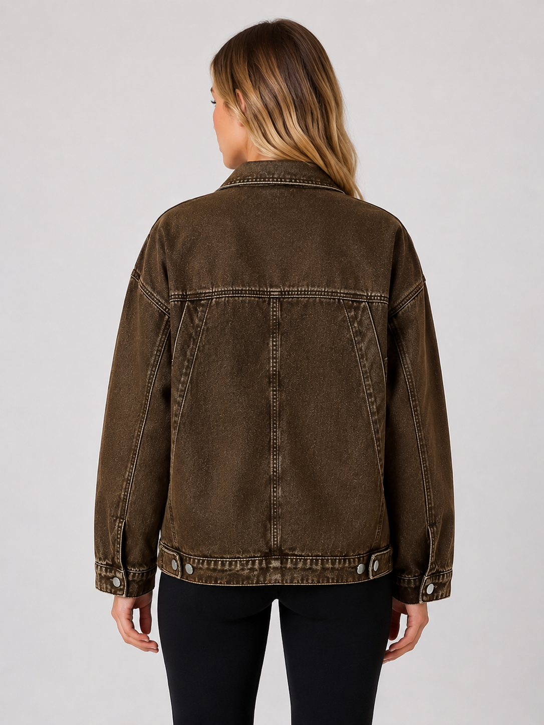 Women's Oversized Denim Shacket Jacket Button Front Long Sleeve Casual Washed Denim Overshirt with Pockets