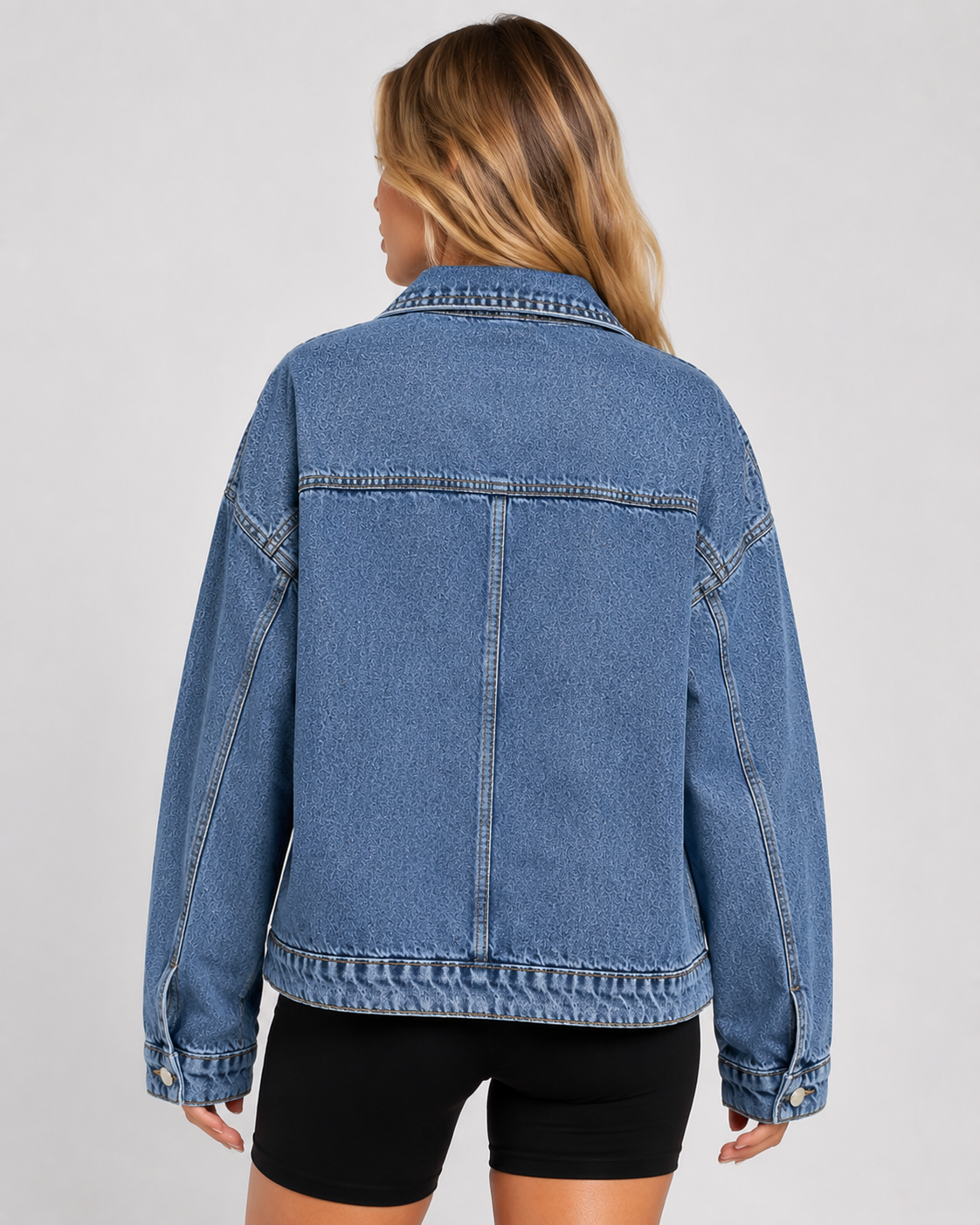 Women's Oversized Denim Shacket Jacket Button Front Long Sleeve Casual Washed Denim Overshirt with Pockets