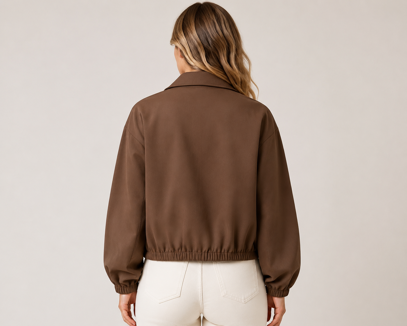 Women's Casual Zip Front Utility Jacket Long Sleeve Lapel Collar Lightweight Spring & Autumn Coat