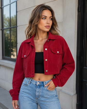 Women's Casual Drop Shoulder Crop Corduroy Jacket Winters