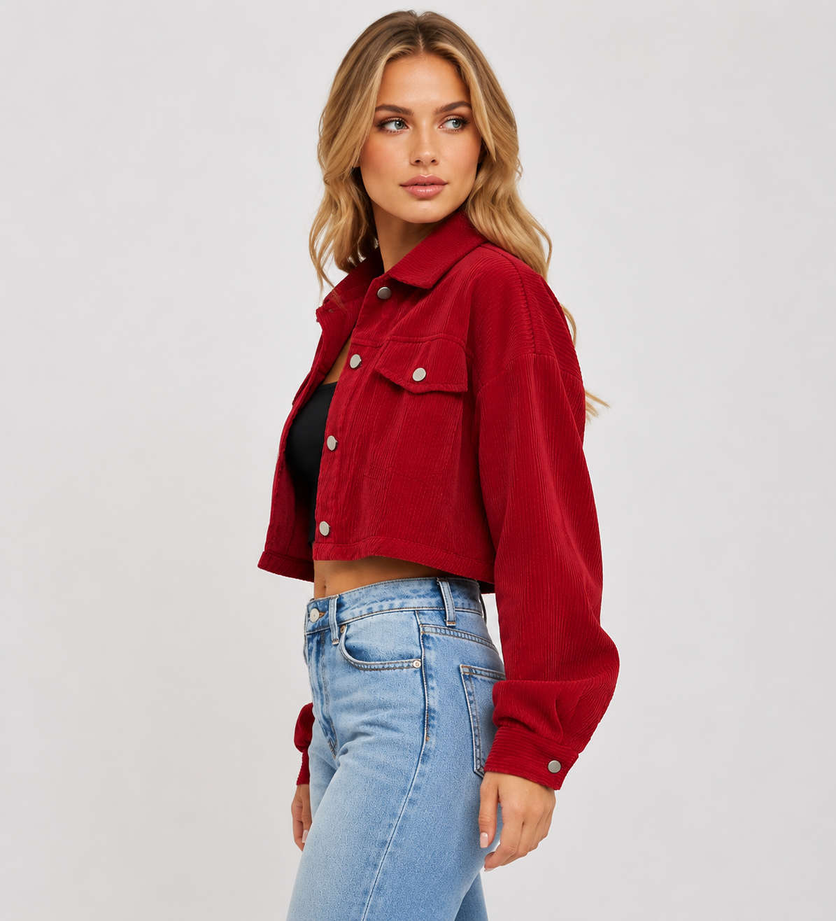 Women's Casual Drop Shoulder Crop Corduroy Jacket Winters