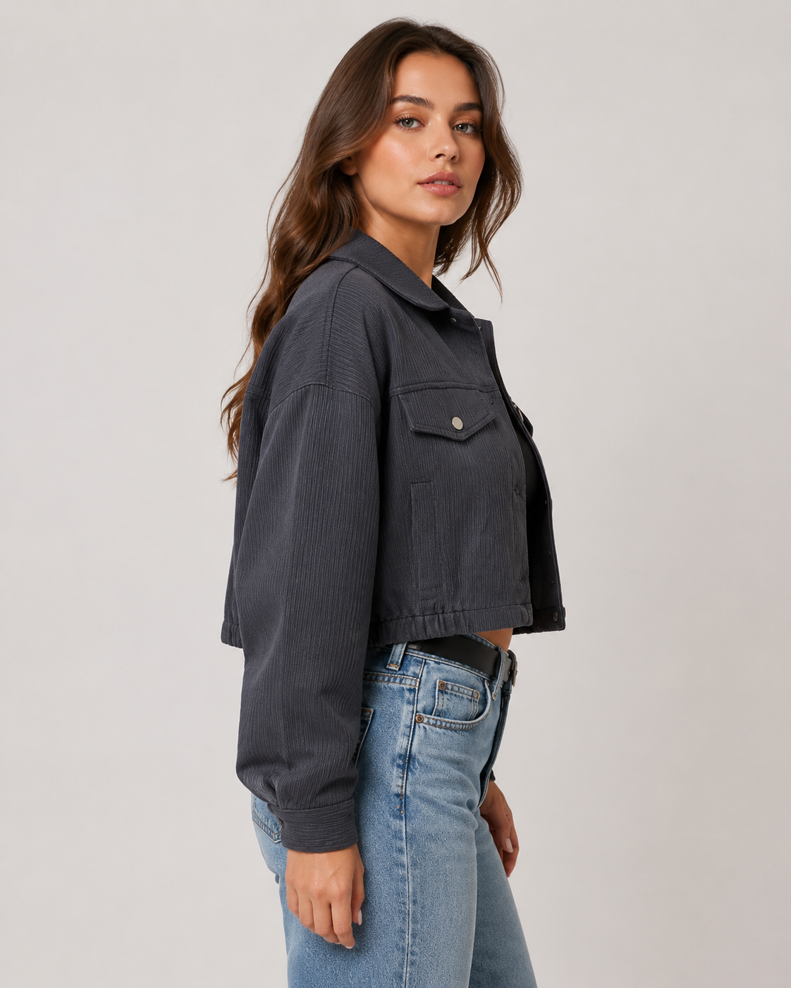 Women's Casual Drop Shoulder Crop Corduroy Jacket Winters