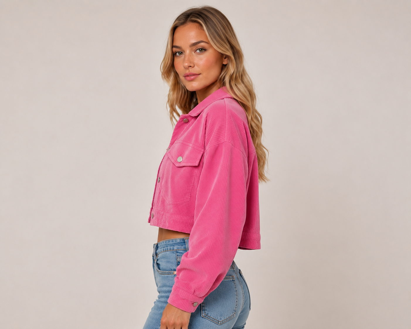 Women's Casual Drop Shoulder Crop Corduroy Jacket Winters