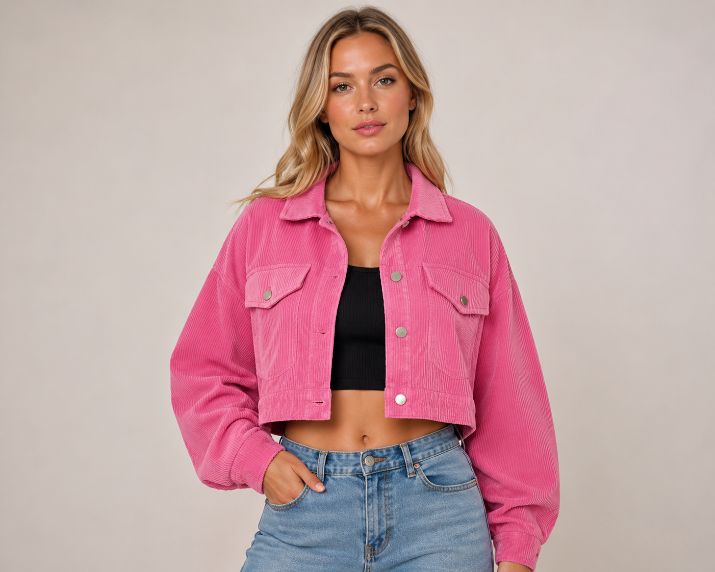 Women's Casual Drop Shoulder Crop Corduroy Jacket Winters