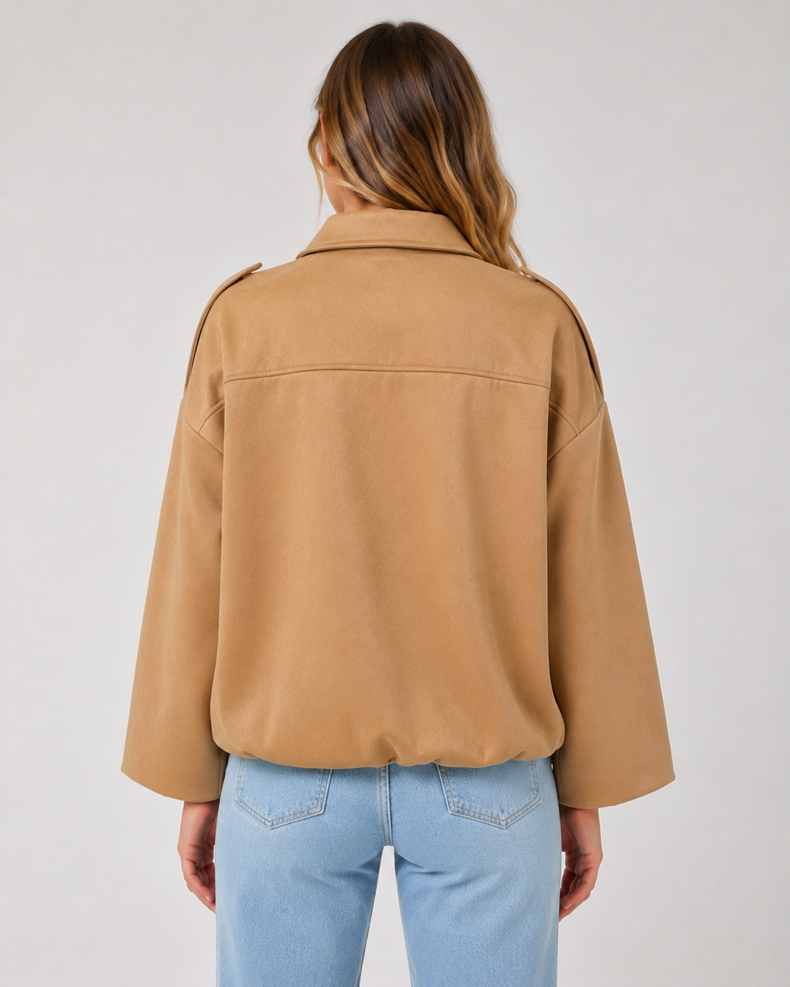 Women's Vintage Suede Texture Jacket Casual Button Up Long Sleeve Lightweight Coat
