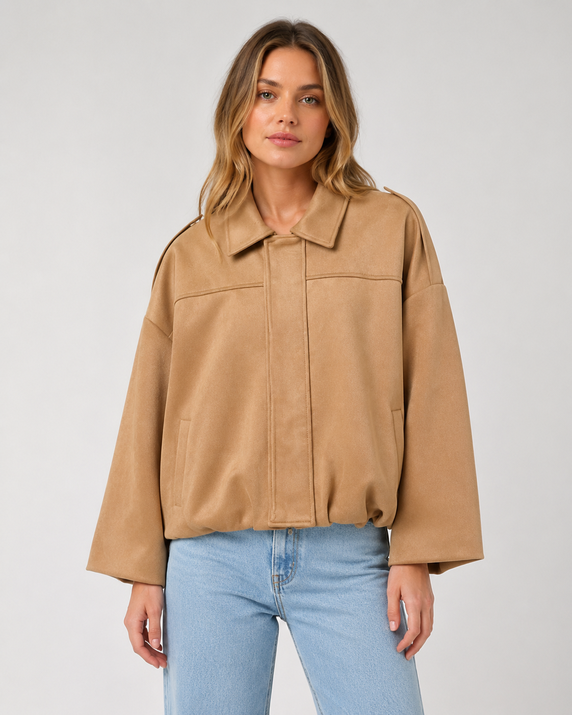 Women's Vintage Suede Texture Jacket Casual Button Up Long Sleeve Lightweight Coat