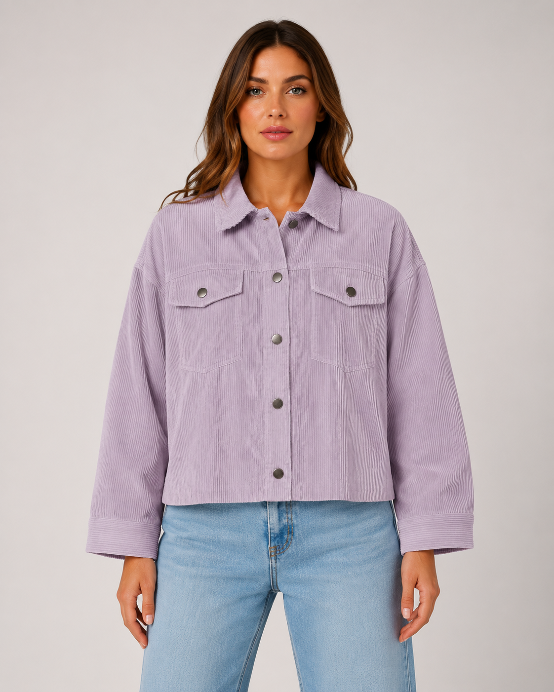 Women's Casual Corduroy Jacket Lightweight Button Up Long Sleeve Spring & Autumn Coat