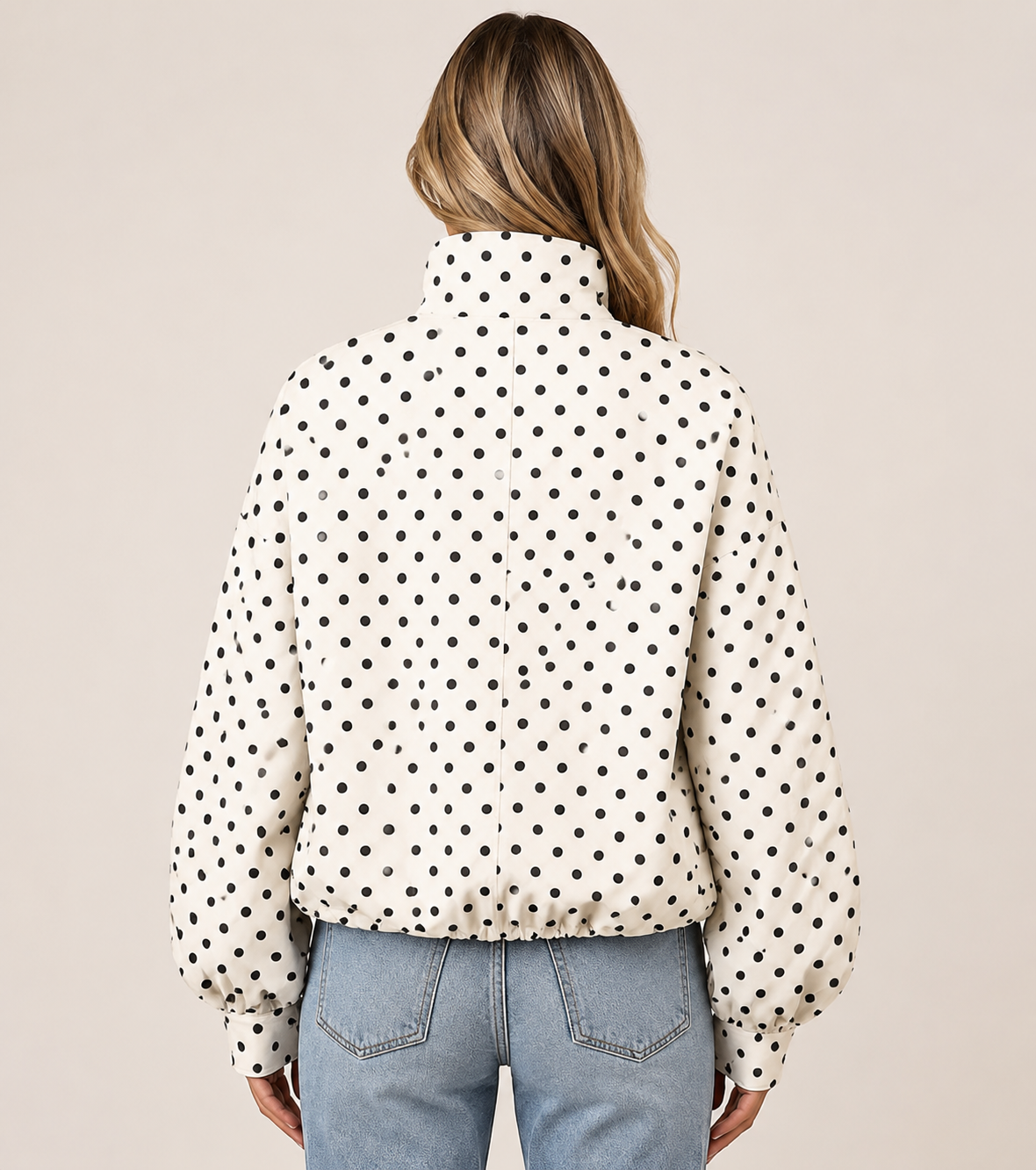Women's Polka Dot Bomber Jacket Lightweight Zip-Up Casual Streetwear Jacket