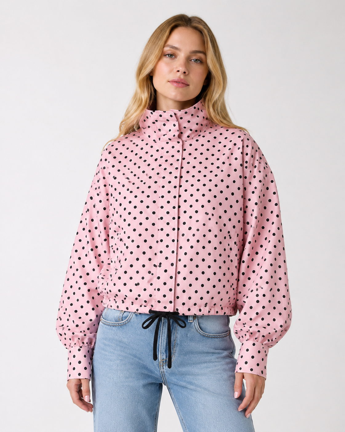 Women's Polka Dot Bomber Jacket Lightweight Zip-Up Casual Streetwear Jacket