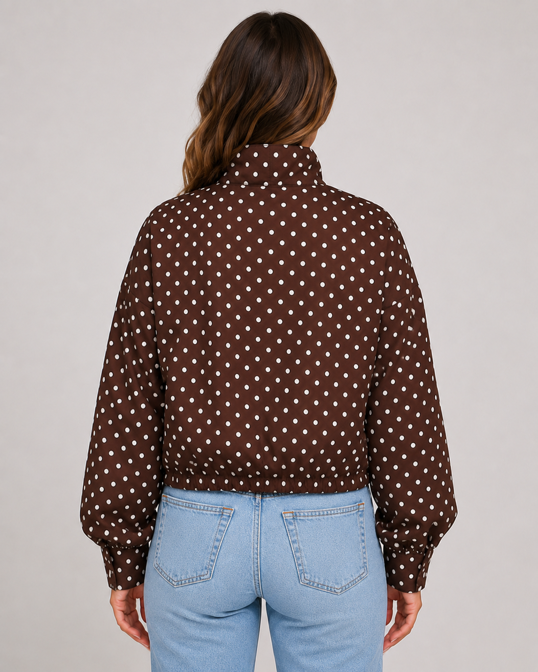 Women's Polka Dot Bomber Jacket Lightweight Zip-Up Casual Streetwear Jacket