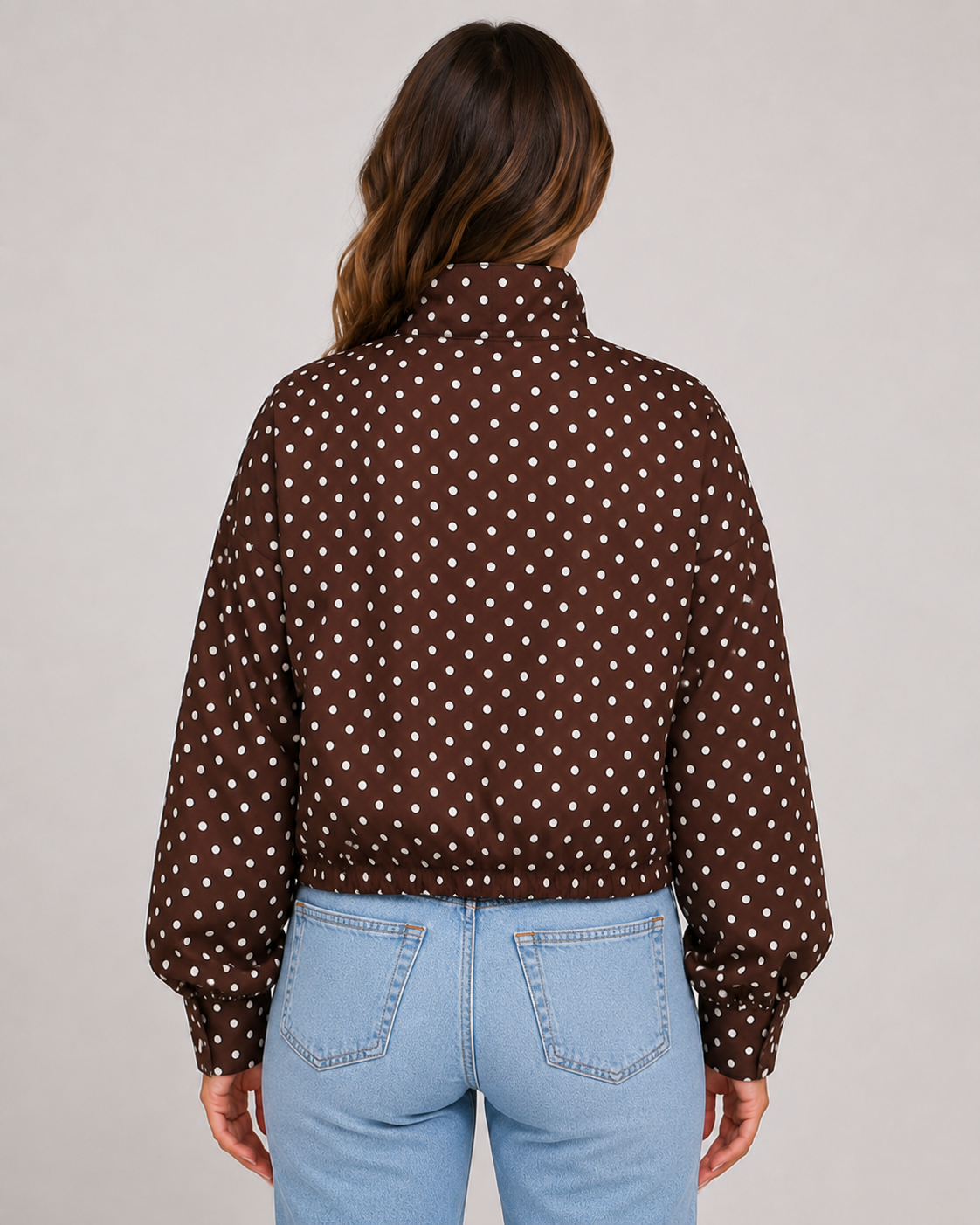 Women's Polka Dot Bomber Jacket Lightweight Zip-Up Casual Streetwear Jacket