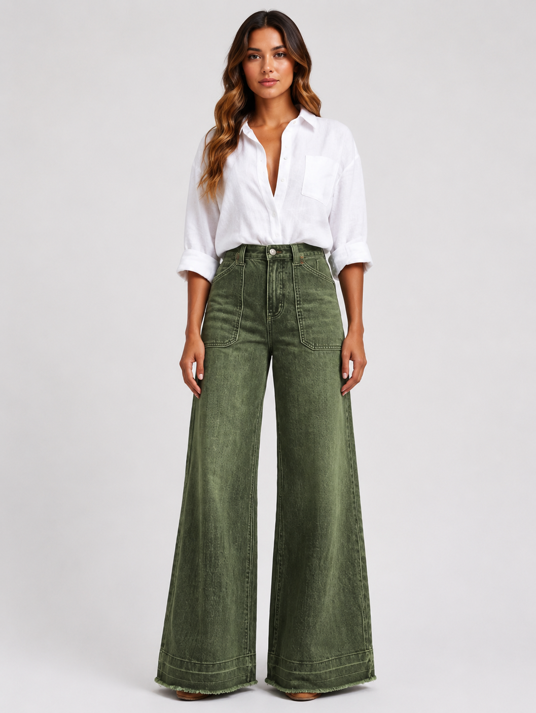 Bow Detail Wide Leg Jeans Women's Casual Loose Fit Denim Pants