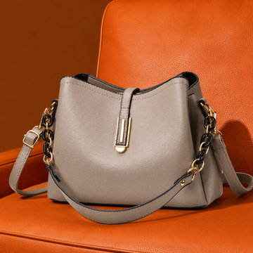 Women’s PU Leather Bucket Shoulder Bag with Chain Strap and Phone Wallet