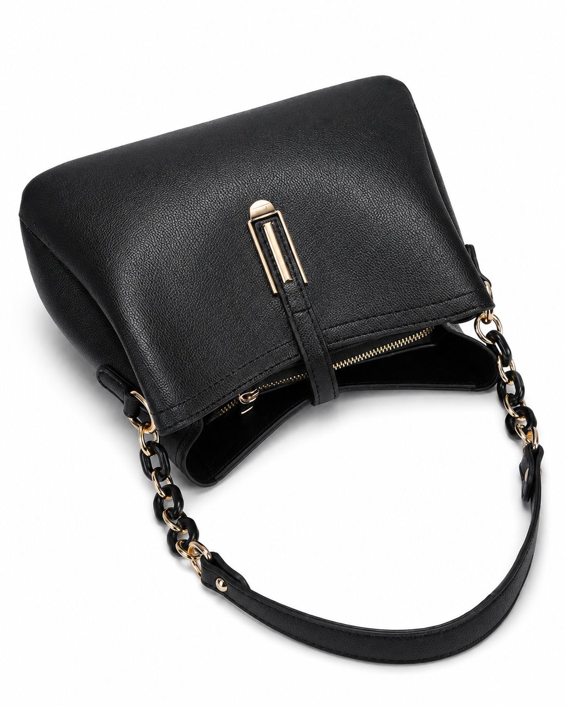 Women’s PU Leather Bucket Shoulder Bag with Chain Strap and Phone Wallet