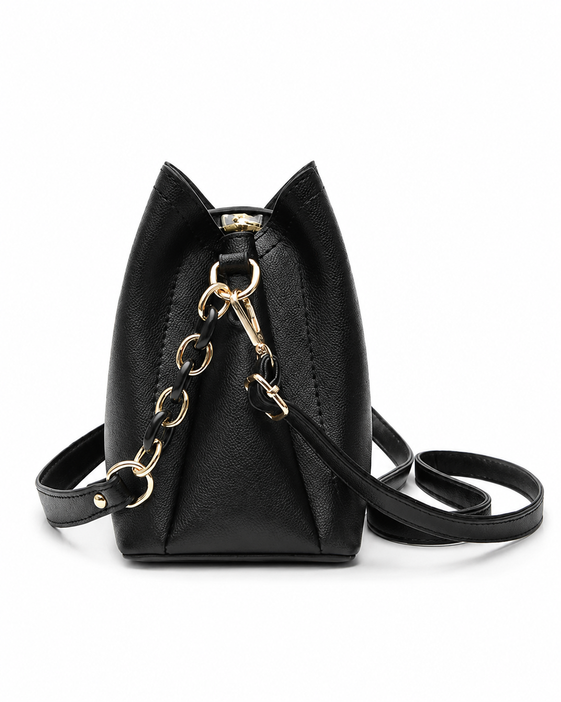 Women’s PU Leather Bucket Shoulder Bag with Chain Strap and Phone Wallet