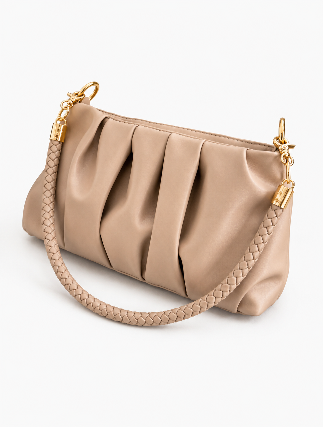 Women’s Pleated PU Leather Shoulder Bag with Detachable Strap For Cosmetics & Everyday