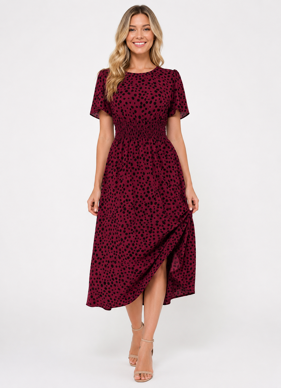 Women's Floral Print Maxi Dress – Elegant Short Sleeve Round Neck Tie Waist Summer Holiday Dress