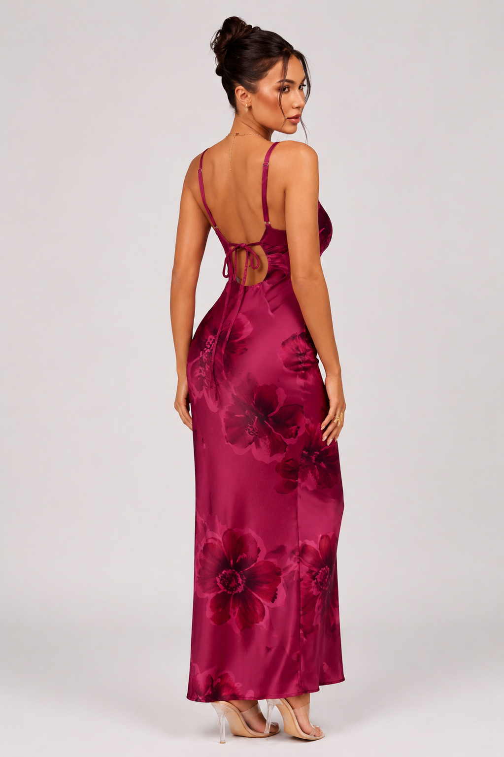 Mia Women's Printed Tie-Up Body con Maxi Dress – Summer Vacation Spaghetti Strap Dress