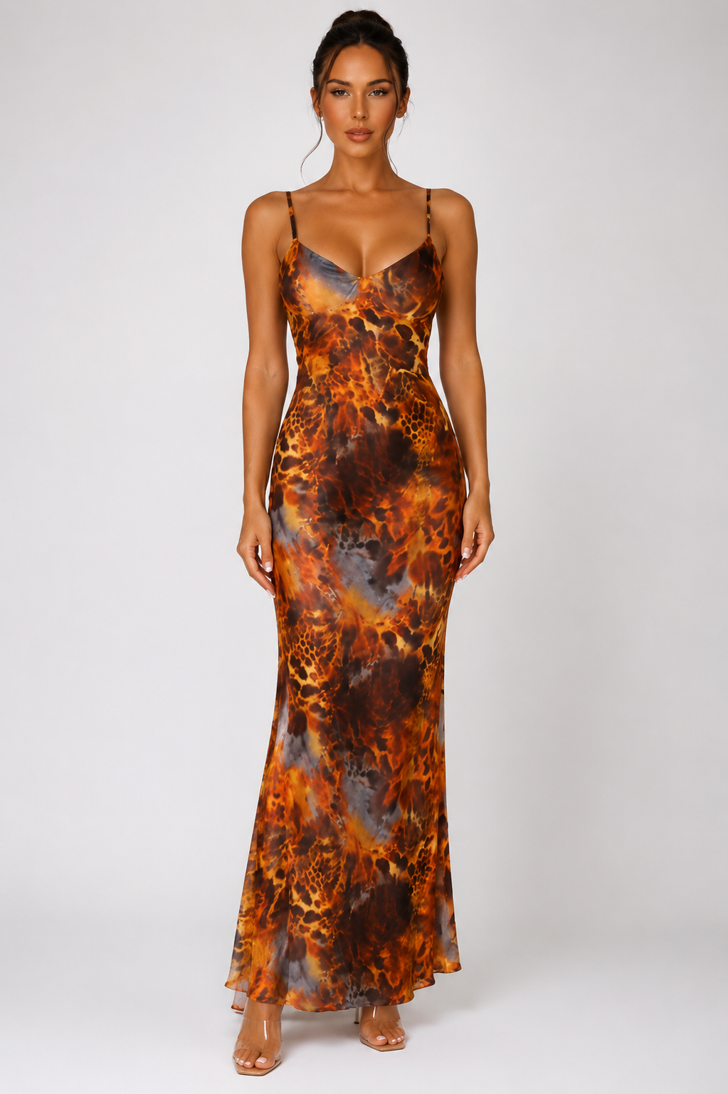 Mia Women's Printed Tie-Up Body con Maxi Dress – Summer Vacation Spaghetti Strap Dress