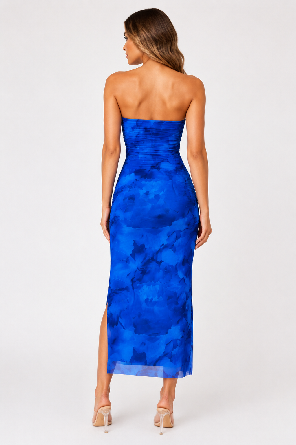Women's Elegant Floral Mesh Ruched Bodycon Maxi Lightweight Party Summer Dress