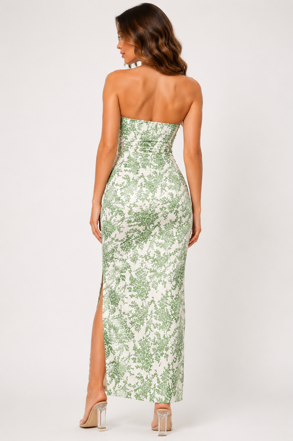 Women's Elegant Floral Mesh Ruched Bodycon Maxi Lightweight Party Summer Dress