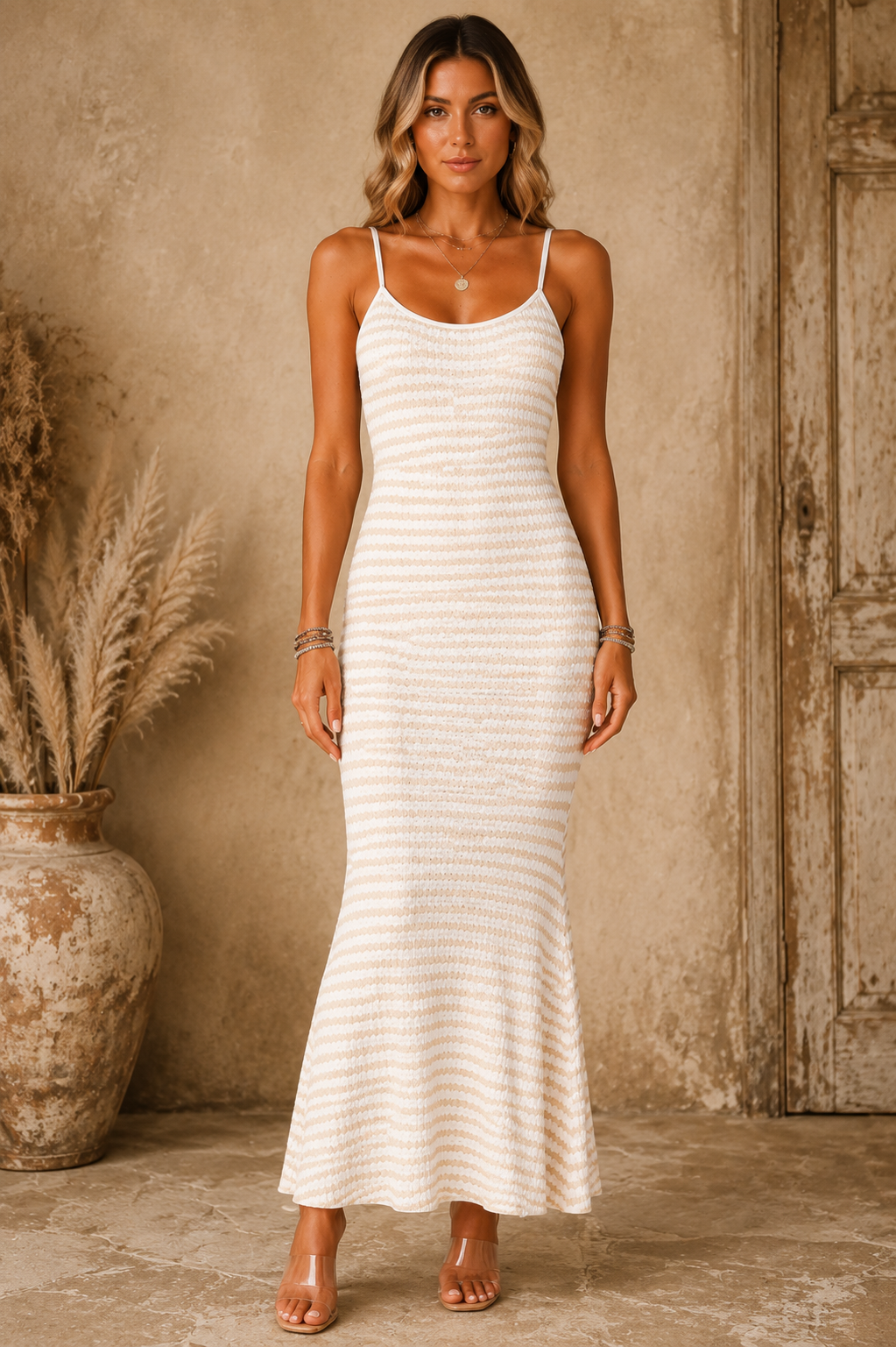 Women's Striped Slim Fit Maxi Dress – Elegant Summer Holiday Beach Dress