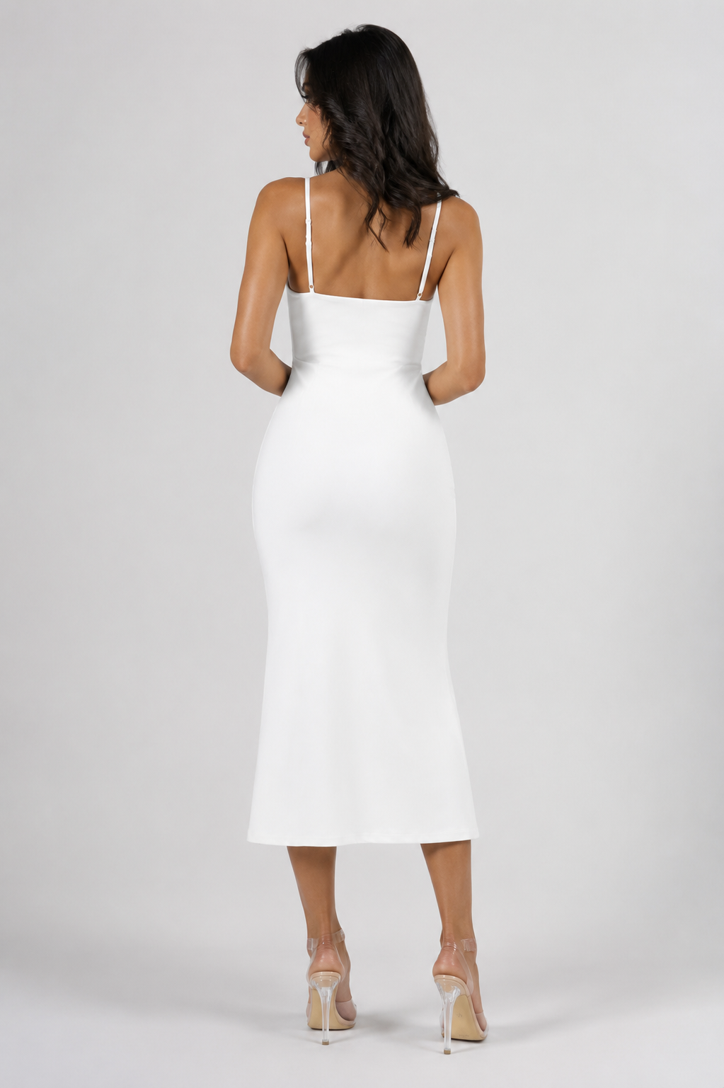 Women's White Embroidered V-Neck Sleeveless Bodycon Midi Dress – Elegant Wedding Guest & Holiday Occasion Dress