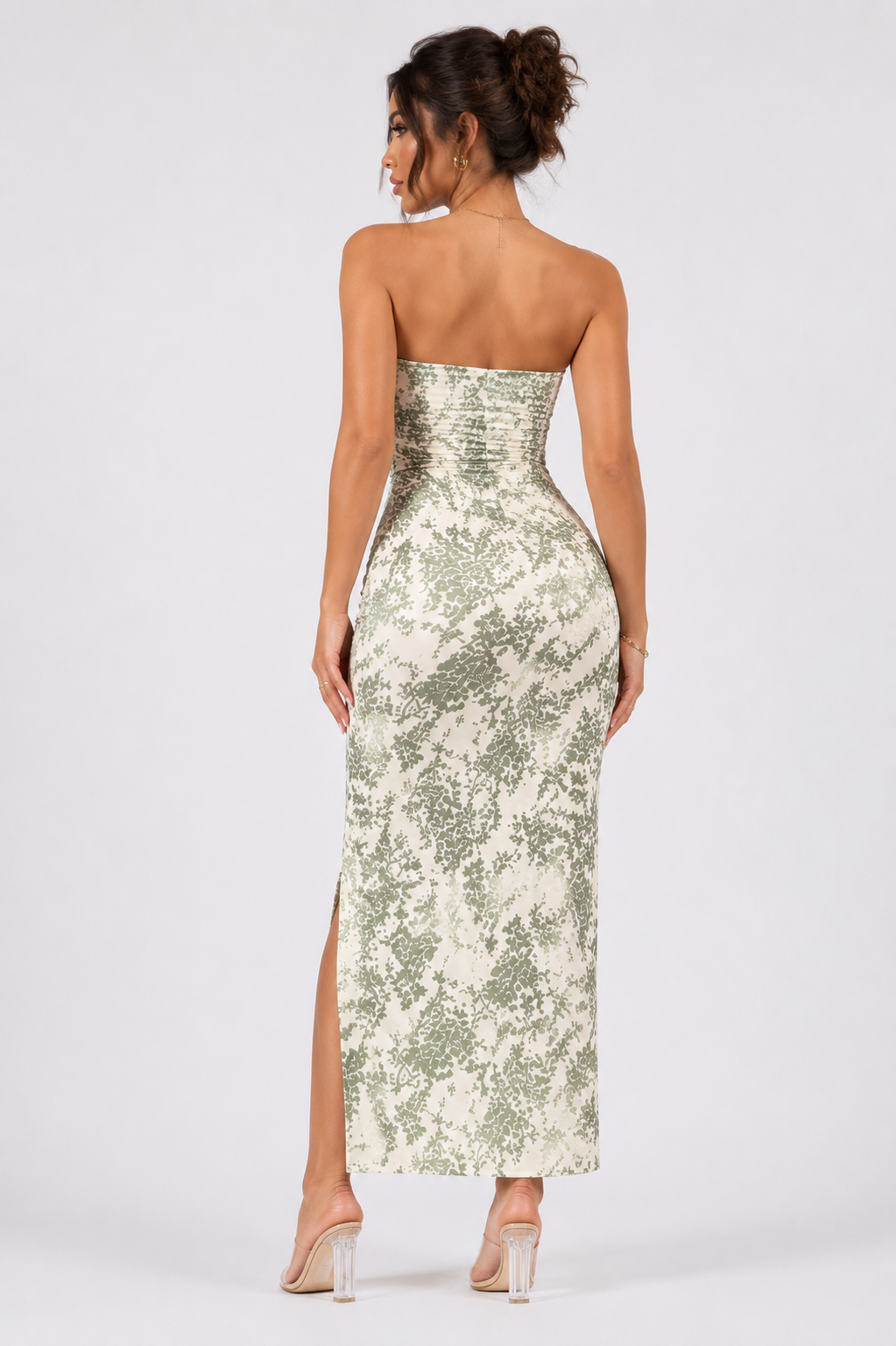 Women's Strapless Floral Print Split Hem Maxi Dress  Elegant Body con Summer Holiday & Vacation Dress