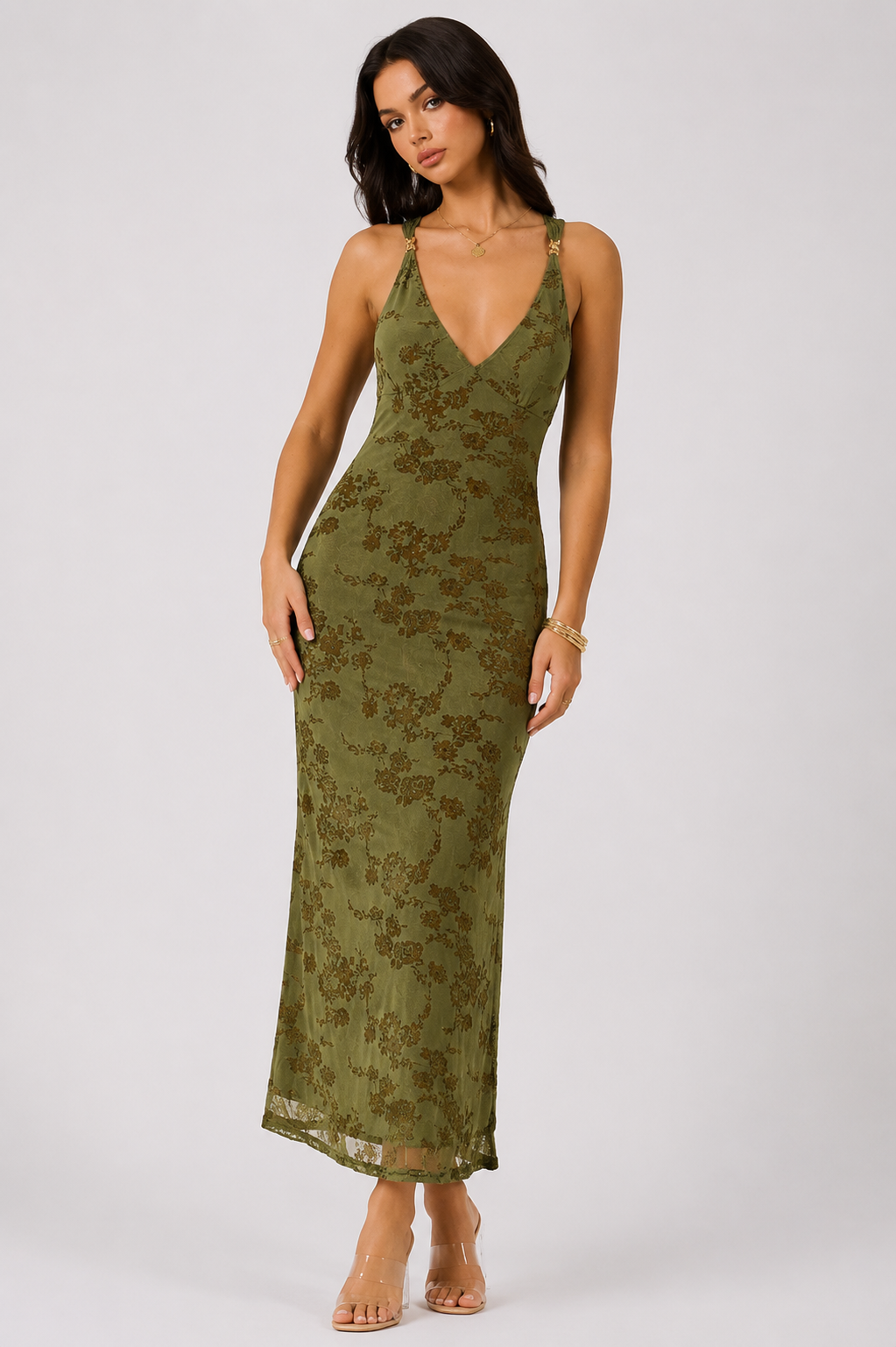 Women's Deep V-Neck Backless Maxi Dress  Elegant Sleeveless Bodycon, Wedding Guest & Summer Occasion Dress