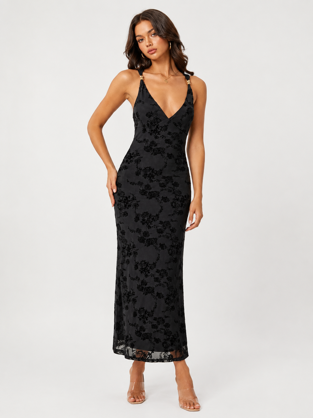Women's Deep V-Neck Backless Maxi Dress  Elegant Sleeveless Bodycon, Wedding Guest & Summer Occasion Dress
